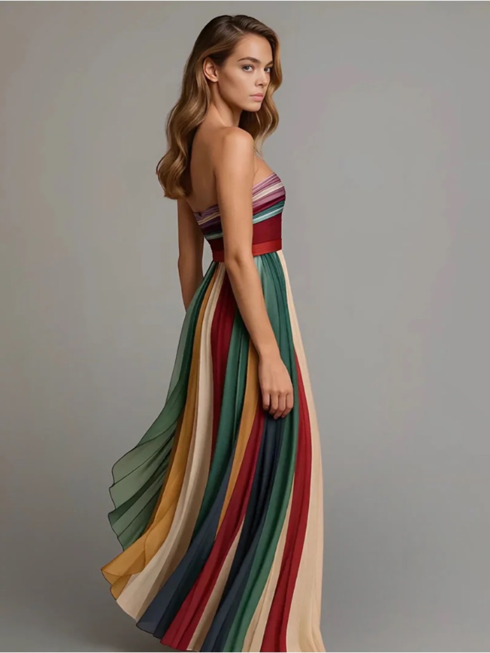 New Strapless Multicolor Stripe Maxi Dress small - Picture 2 of 5
